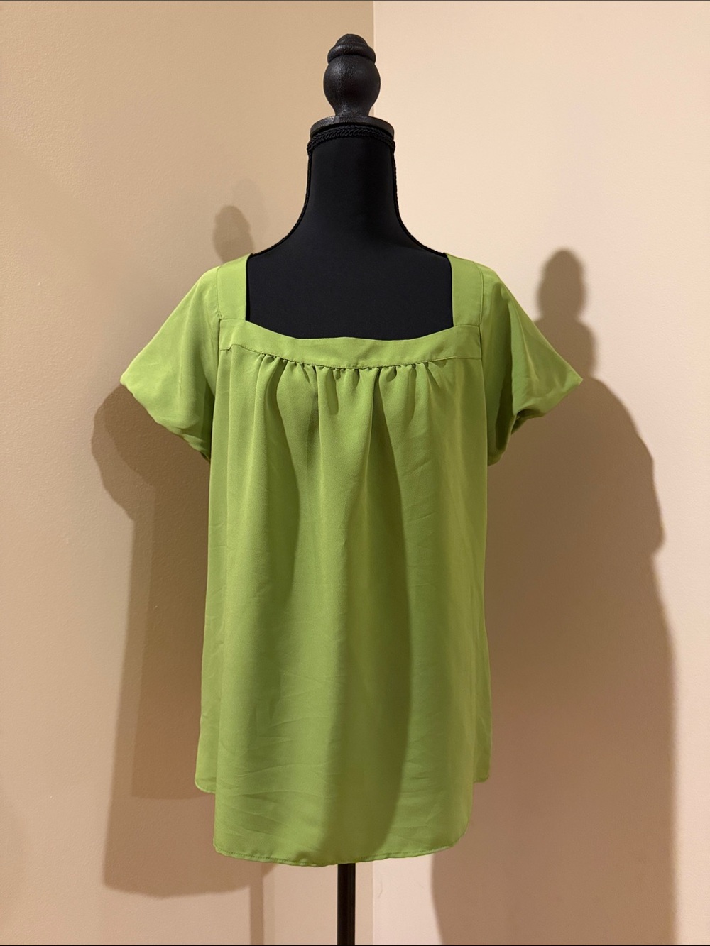 Apostrophe Bright Lime Square-Neck Flutter Sleeve Blouse